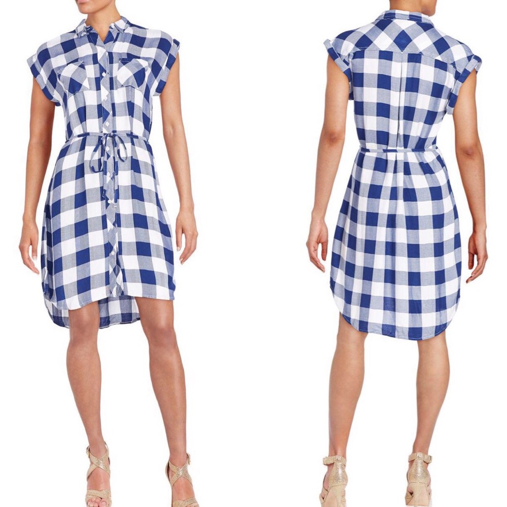 NWT beachlunchlounge Blue Check Shirt Dress